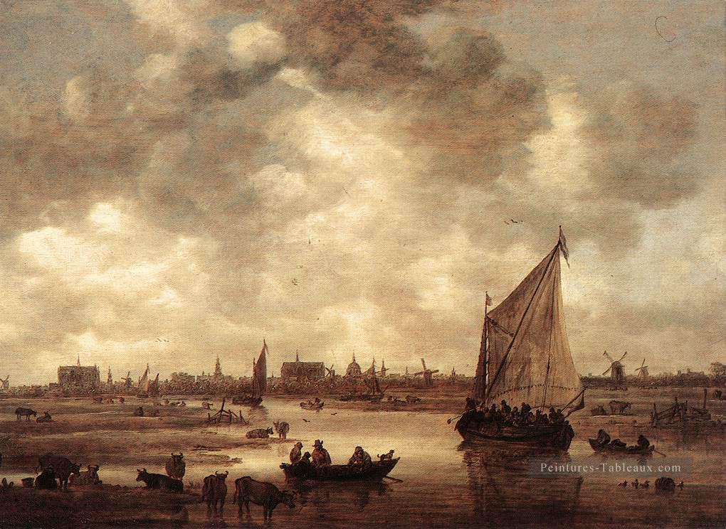 Vue de Leiden 1650 Bateau paysage marin Jan van Goyen Peintures à l'huile